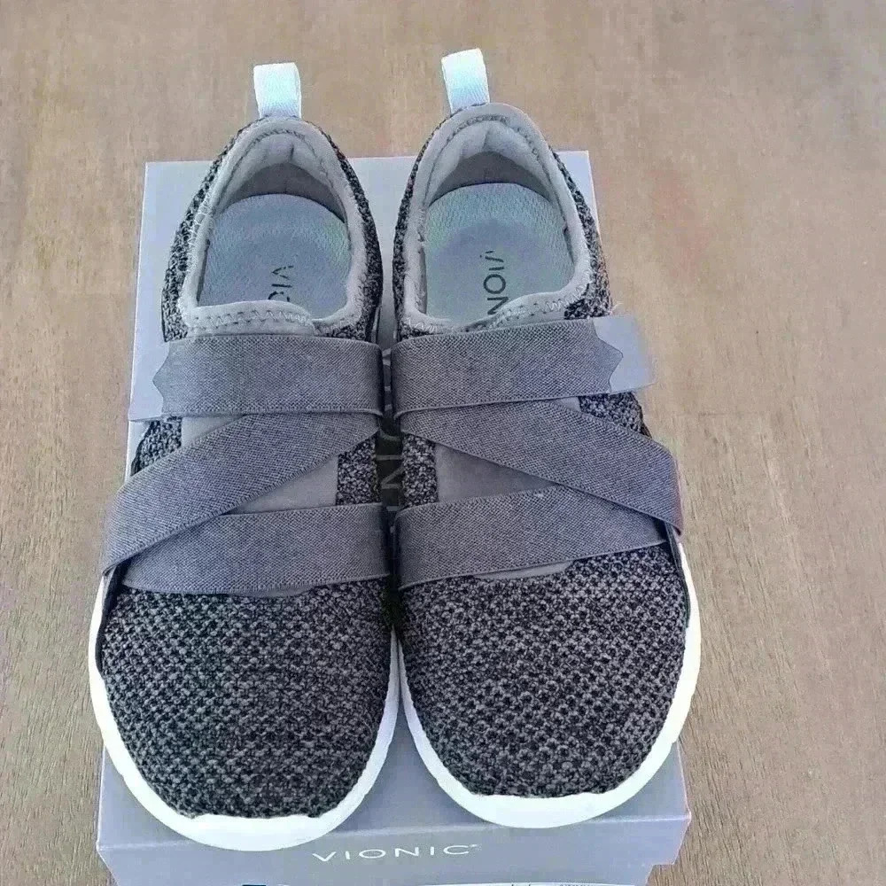 Vionic Aimmy Adujustable Strap Sneaker - Color: Charcoal Grey - Size: 8.5